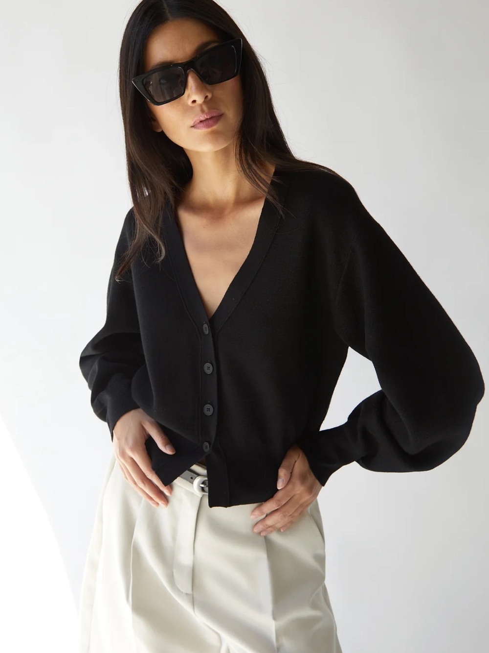 Oak + Fort Crapped Cardigan - Black